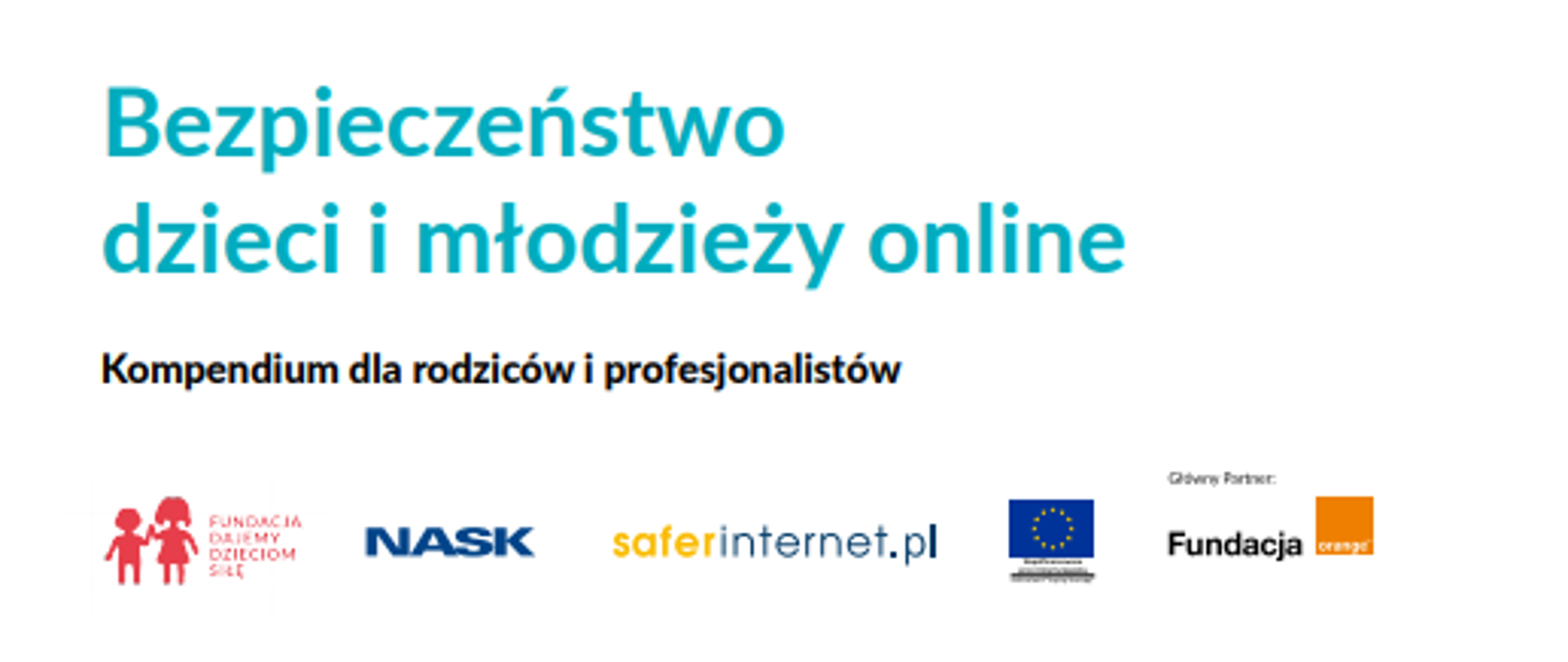 Okładka publikacji "Bezpieczeństwo dzieci i młodzieży online". Uśmiechnięta dziewczynka przy stanowisku komputerowym, poniżej tytuł.