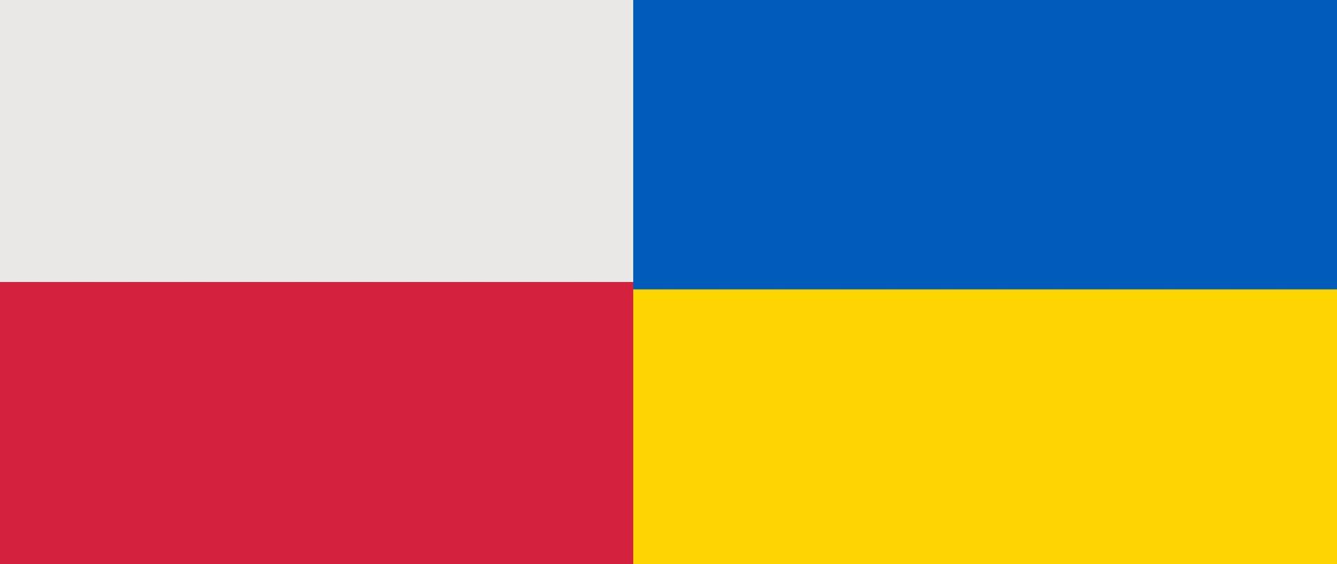 Obraz przedstawia flagi Polski i Ukrainy