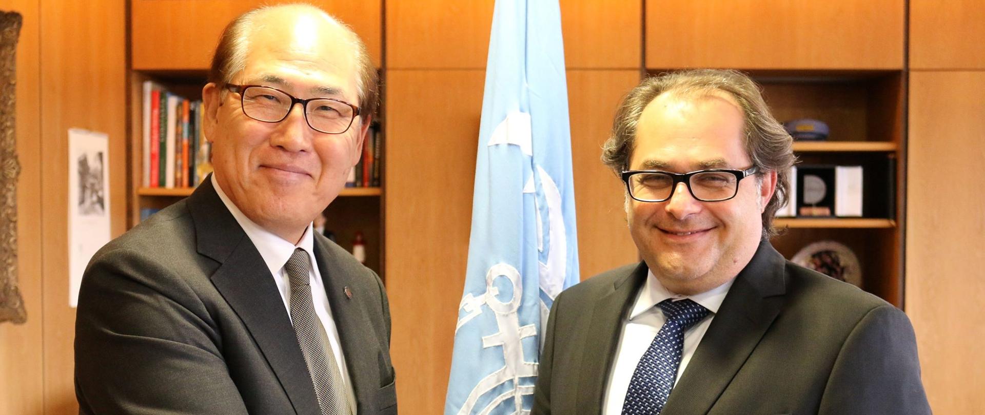 Minister Marek Gróbarczyk z Kitack Lim, sekretarzem generalnym IMO