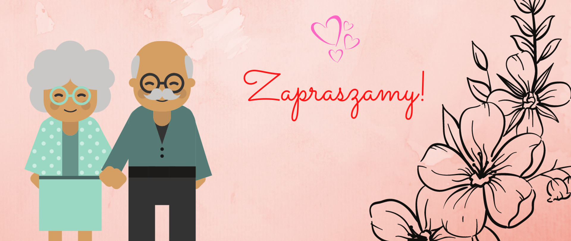 Plakat informujący o koncercie uczniów PSM z okazji Dnia Babci i Dziadka w dniu 18.01.2023 r. o godzinie 17:00. Tło plakatu jest w pastelowym kolorze u góry data, poniżej tytuł i grafika serduszka, postaci babci i dziadka oraz kwiaty.