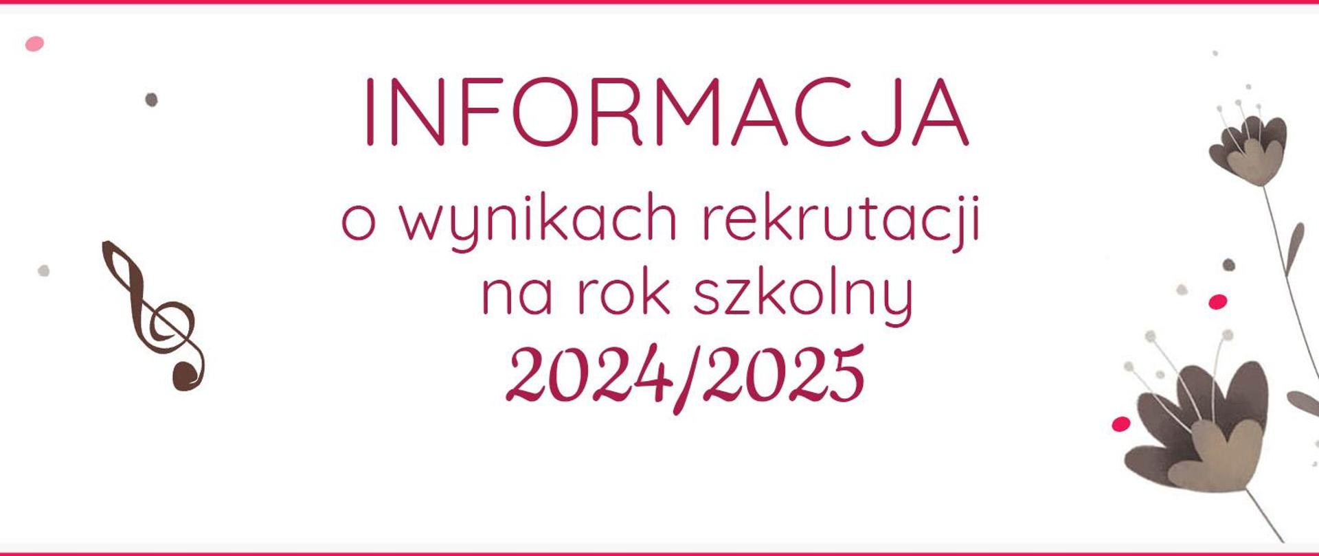 białe tło napis informacja o wynikach rekrutacji na rok szkolny 2024/2025