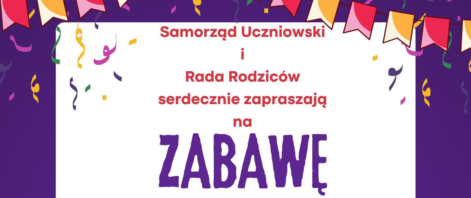 Plakat ogólnie kolorowy z ciemnofioletowym obramowaniem. Na dużym białym polu zajmującym większą część plakatu znajdują się informacje związane z imprezą m.in. wymienieni są organizatorzy, podana jest nazwa, miejsce, data i godzina zabawy. Całość udekorowana jest elementami nawiązującymi do karnawału jak kolorowe maski weneckie, łańcuch czy serpentyny.