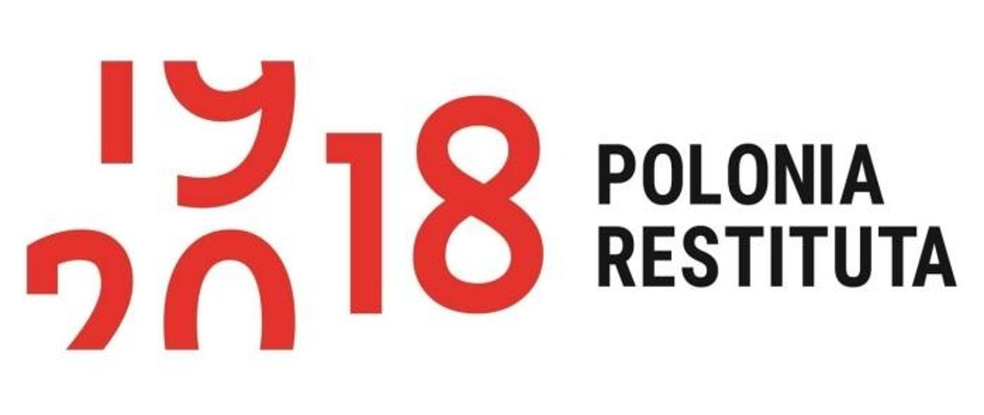 Grafika - napis Polonia Restituta i stylizowane daty 1918 - 2018