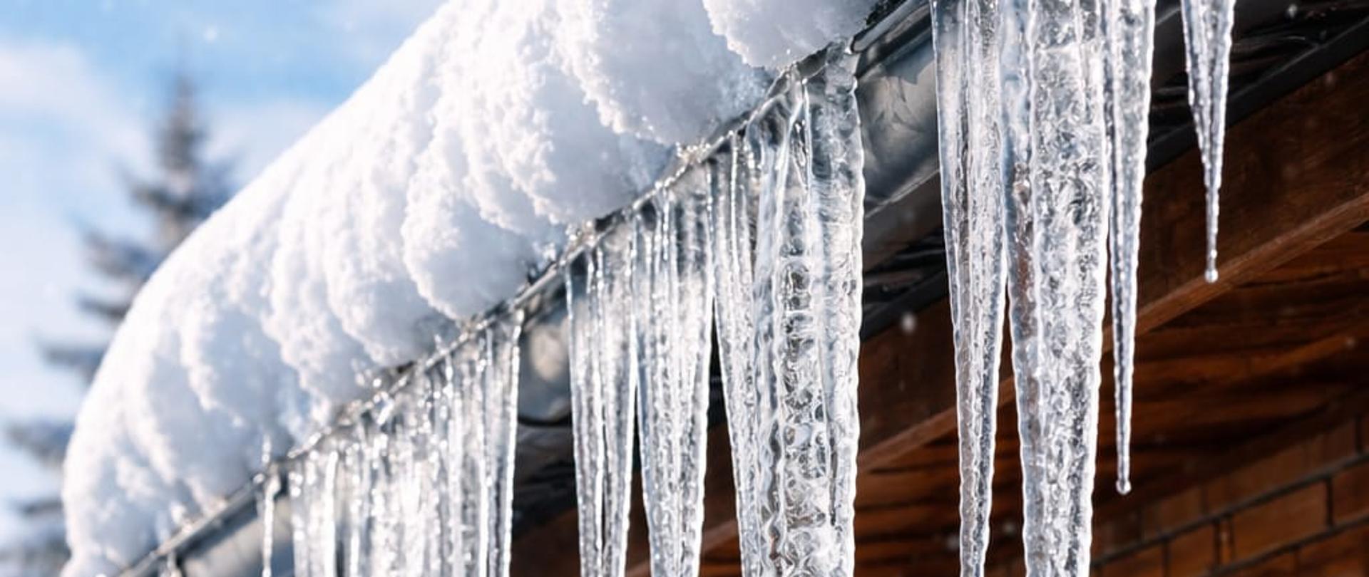 Sople lodu zwisające z dach