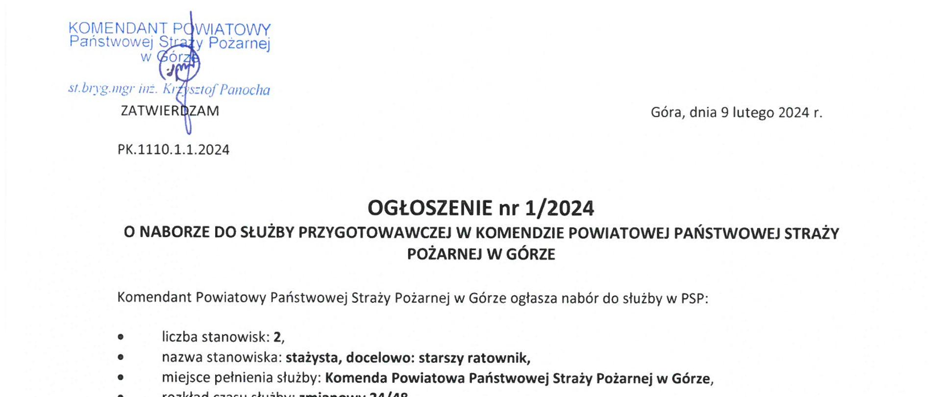 Ogłoszenie o naborze 1-2024