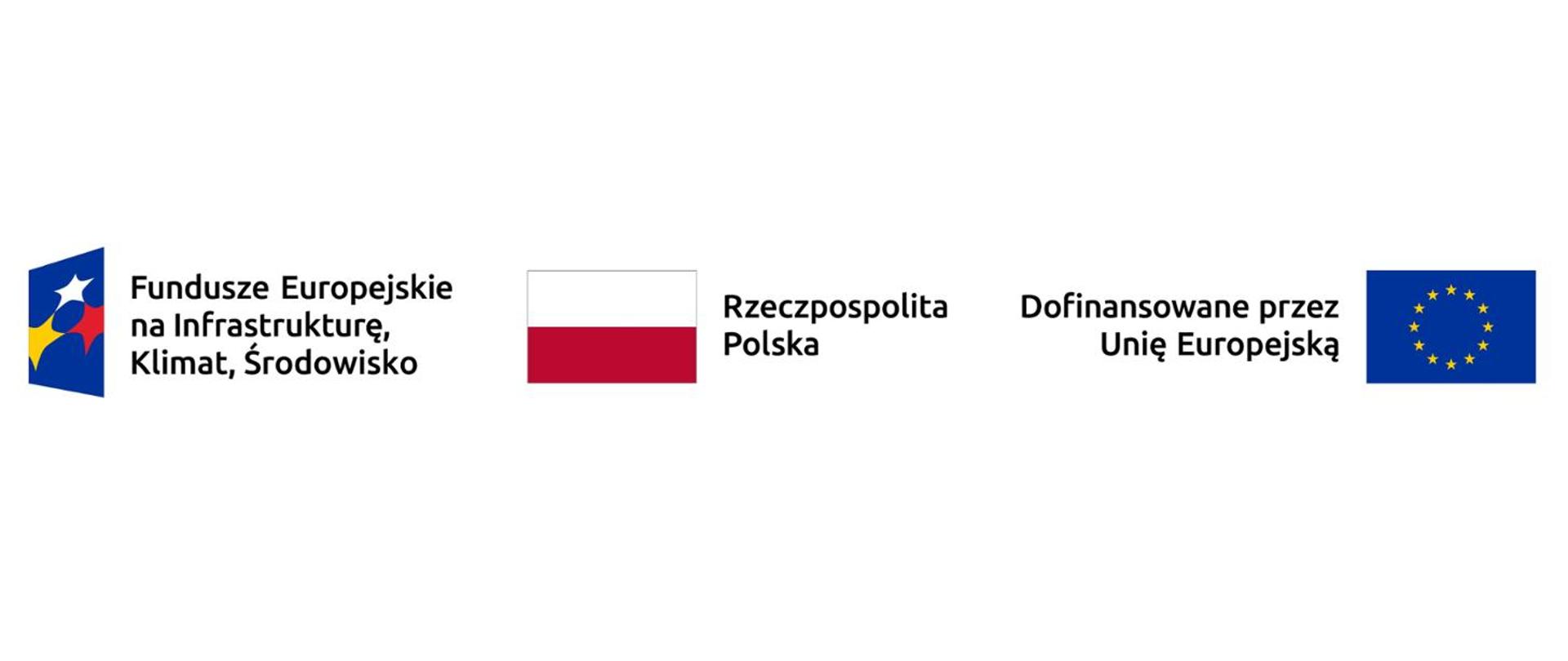 Baner informacyjny realizacja zadania w ramach Funduszy Europejskich na którym znajduje się flaga Polski, Unii Europejskiej oraz logo funduszy europejskich