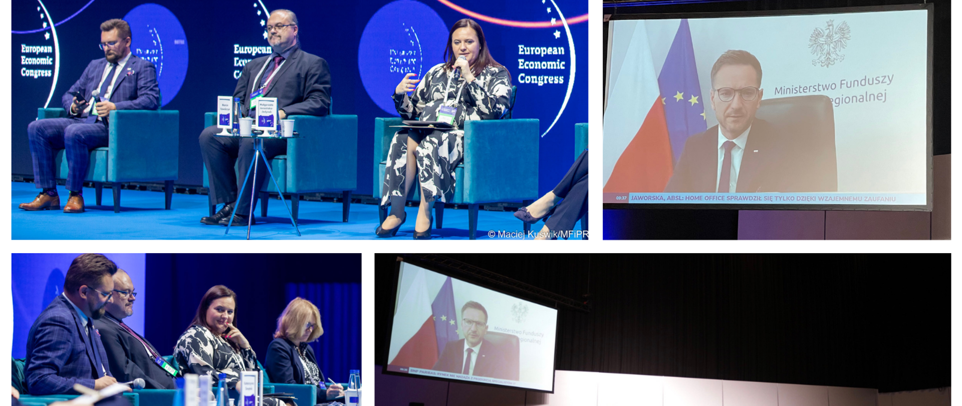 Kolaż zdjęć z paneli z udziałem wiceministrów Waldemara Budy i Małgorzaty Jarosińskiej-Jedynak. 