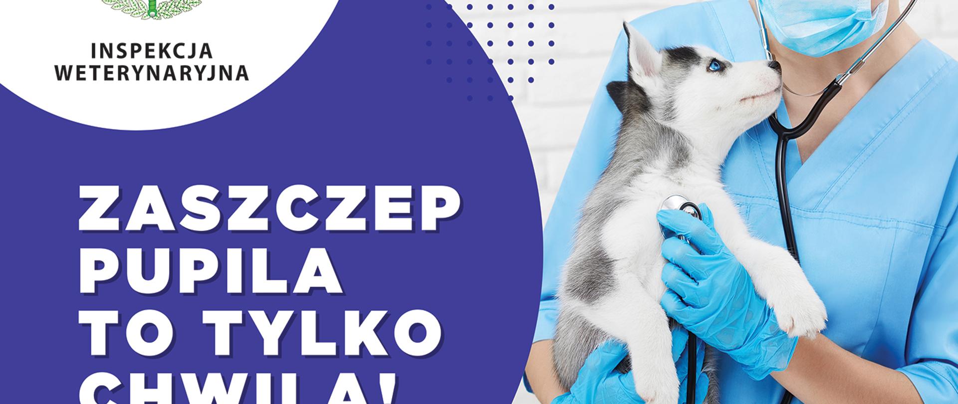 Plakat informujący o prowadzonej akcji pt:. Zaszczep pupila, to tylko chwila