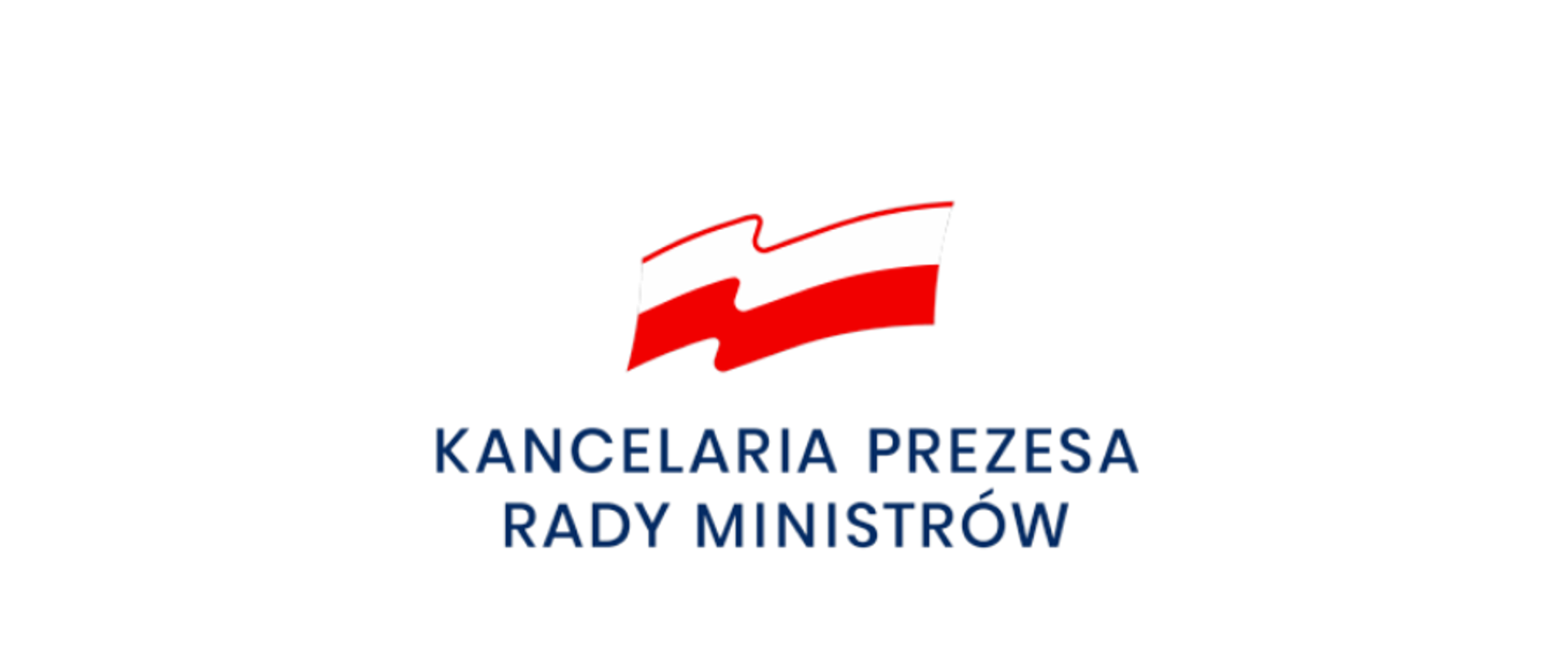 "Flaga Polski, pod flagą napis Kancelaria Prezesa Rady Ministrów na białym tle."