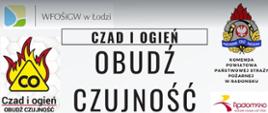 Slajd z prezentacji prowadzonej podczas akcji na głównym tle opis „Czad i ogień. Obudź Czujność”.