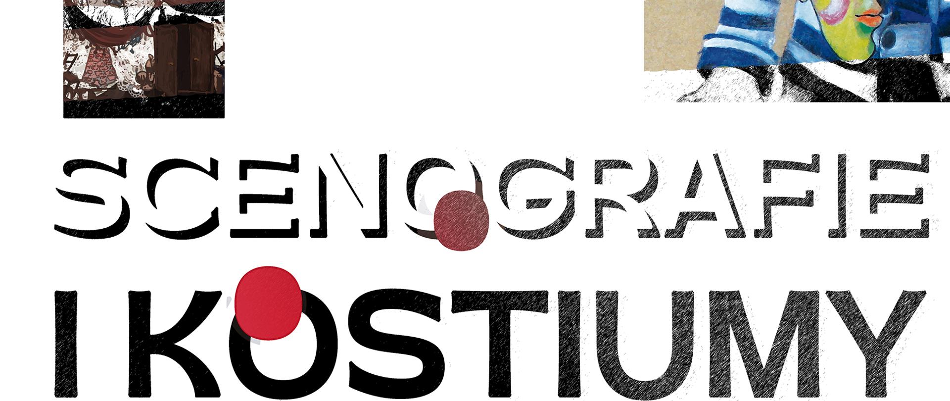 Plakat o białym tle z sześcioma grafikami scenografii kostiumowych. W górnej części logo i nazwa szkoły Liceum Sztuk Plastycznych w Tarnowie w kolorze czarnym, w środkowej części napis w kolorze białym z czarnymi konturami z czerwoną kropką SCENOGRAFIE pod nim tekst w kolorze czarnym z czerwoną kropką KOSTIUMY, niżej napis w kolorze czerwonym PROJEKTY UCZNIÓW pod nim napis w kolorze czarnym LICEUM SZTUK PLASTYCZNYCH W TARNOWIE. W dolnej częsci napis w kolorze czerwonym WERNISAŻ pod nim napis w kolorze czarnym 10 KWIETNIA 2025, GODZ. 17.00 FOYER TEATRU IM. LUDWIKA SOLSKIEGO W TARNOWIE, niżej logo i tekst TEATR IM. LUDWIKA SOLSKIEGO W TARNOWIE INSTYTUCJA KULTURY MIASTA TARNOWA OD 1954 ROKU.