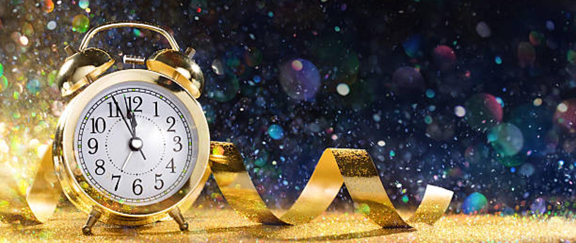 Clock Alarm With Streamers And Colorful Glitter