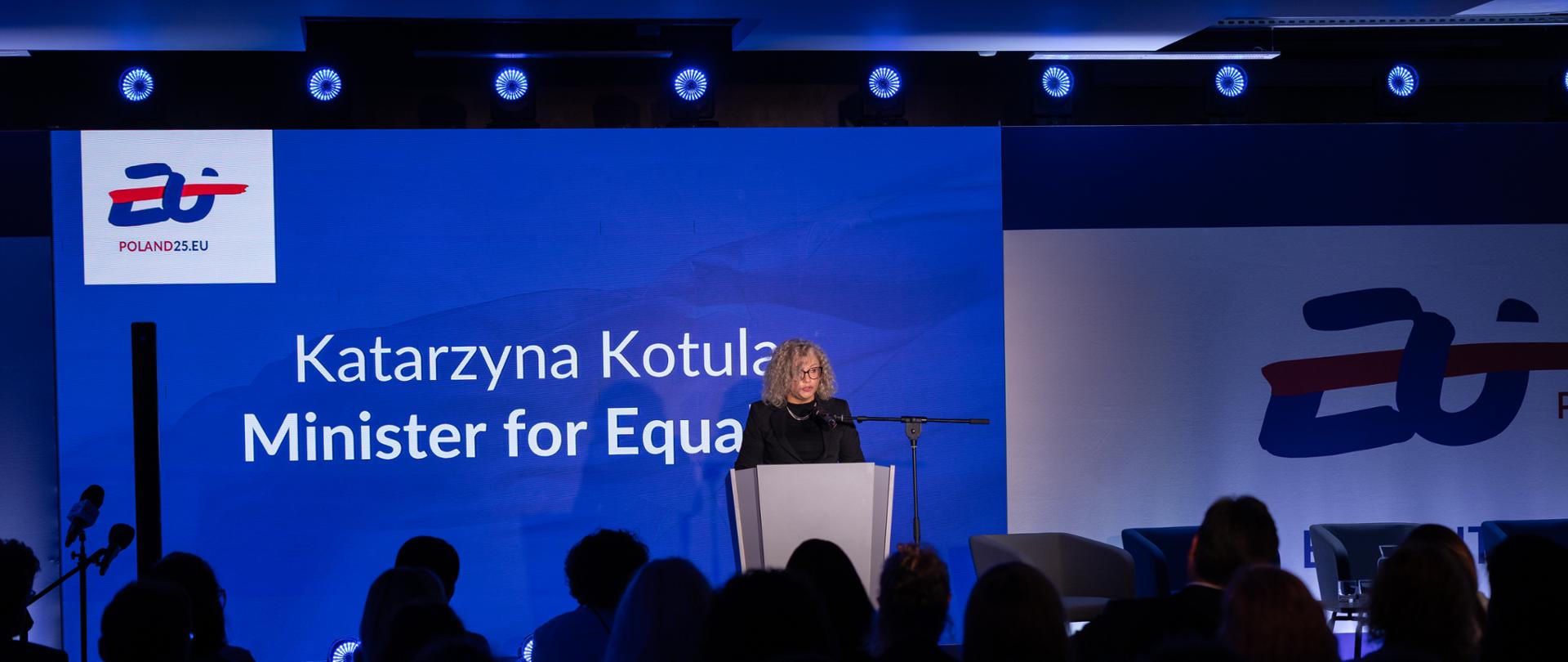 Ministra Katarzyna Kotula przemawiająca podczas konferencji "Equality, Europe!"
