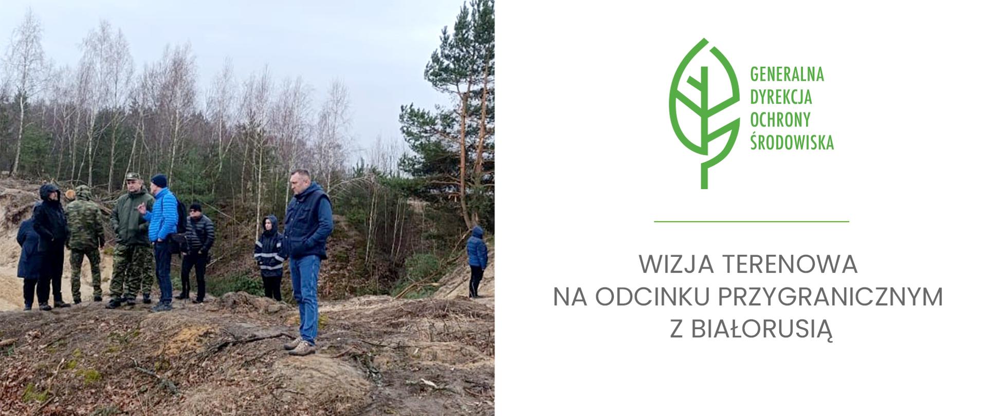 Wizja terenowa na odcinku przygranicznym z Białorusią. Przedstawiciele służb podczas wizji terenowej. Grupa kilkunastu osób stoi na brzegu rzeki.