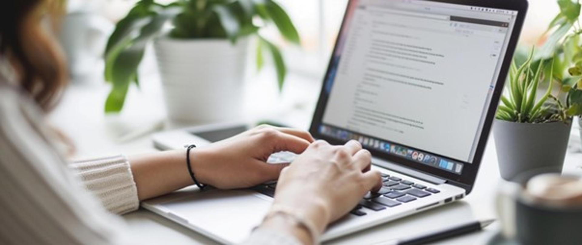 Zdjęcie pokazuje osobę pracującą przy laptopie