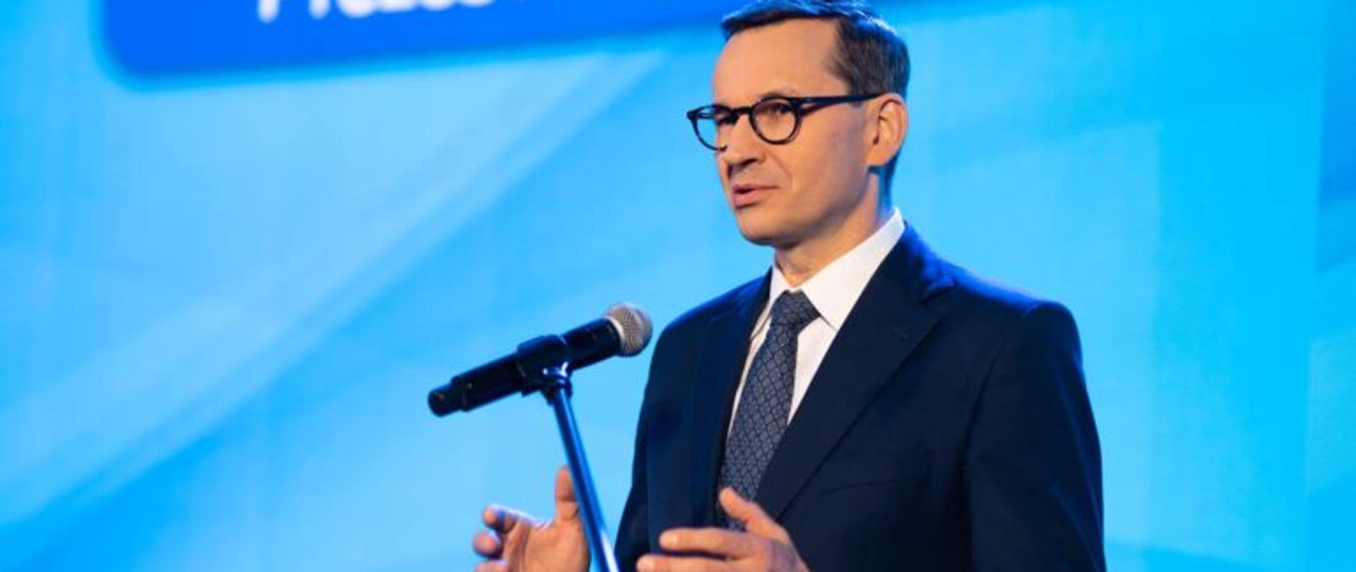 Premier Mateusz Morawiecki przemawia podczas Samorządowego Kongresu Trójmorza w Lublinie.