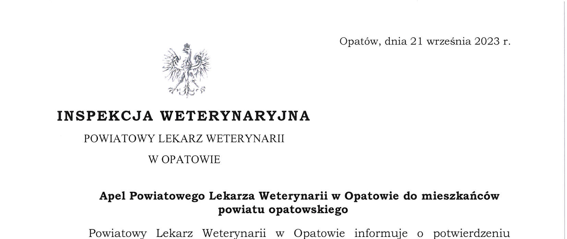 Apel Powiatowego Lekarza Weterynarii w Opatowie do mieszkańców powiatu opatowskiego