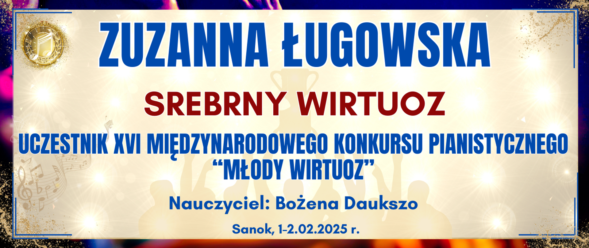 baner z ciemną kolorową ramką, jasne tło w środku z informacją o wyróżnieniu
