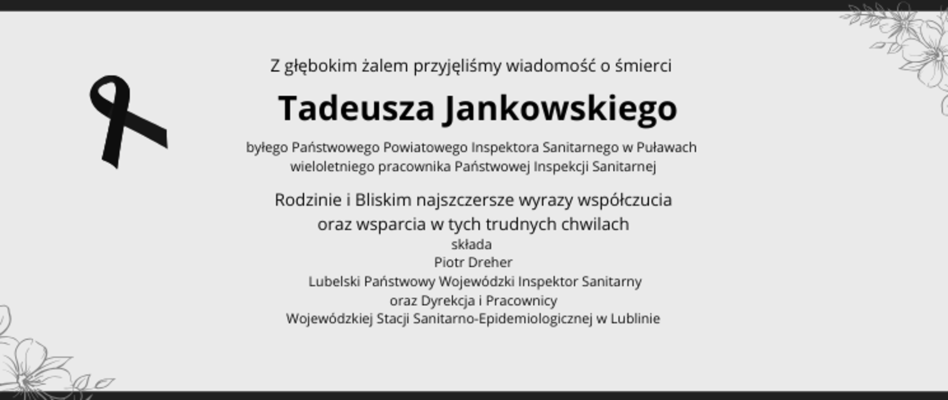 Kondolencje Rodzinie i Bliskim Tadeusza Jankowskiego
