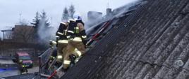Na zdjęciu strażacy podczas działań gaśniczych