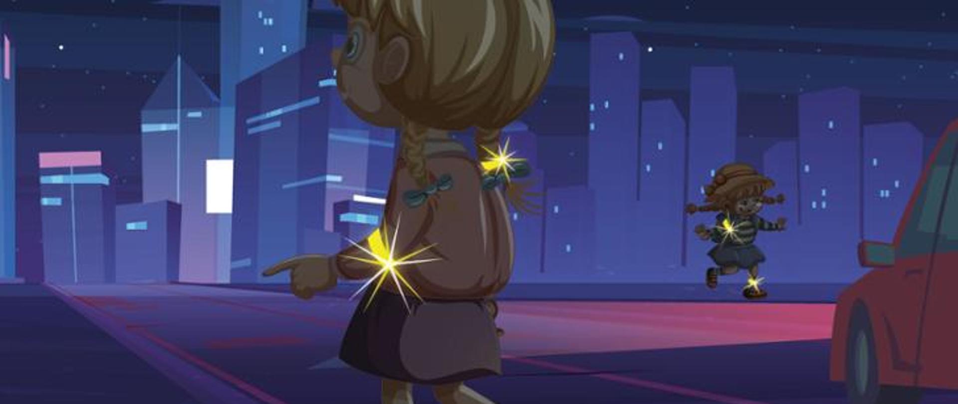 Grafika przedstawia dziewczynkę z odblaskami.