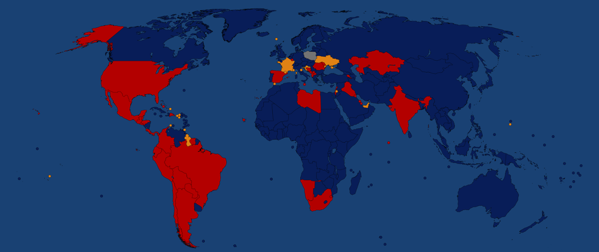 Granatowo-czerwona mapa na niebieskim tle