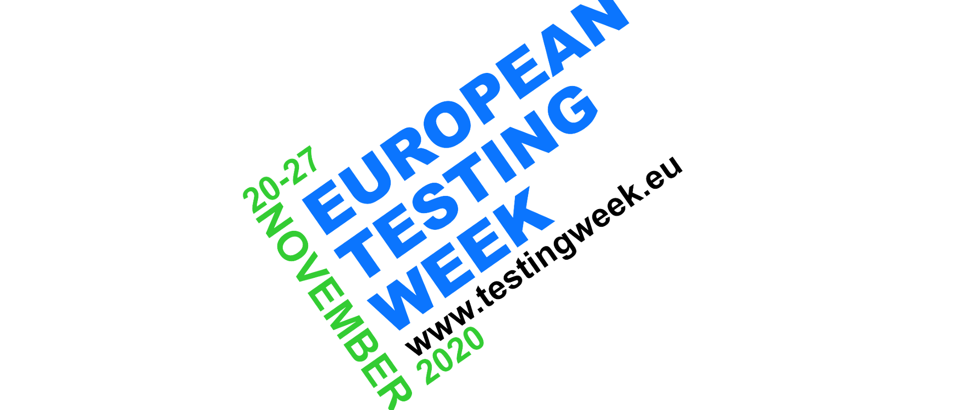 niebiesko-zielono-czarne napisy na białym tle pt.” European Testing Week, 20- 27 november 2020” Podany jest również adres strony internetowej: www.testingweek.eu 