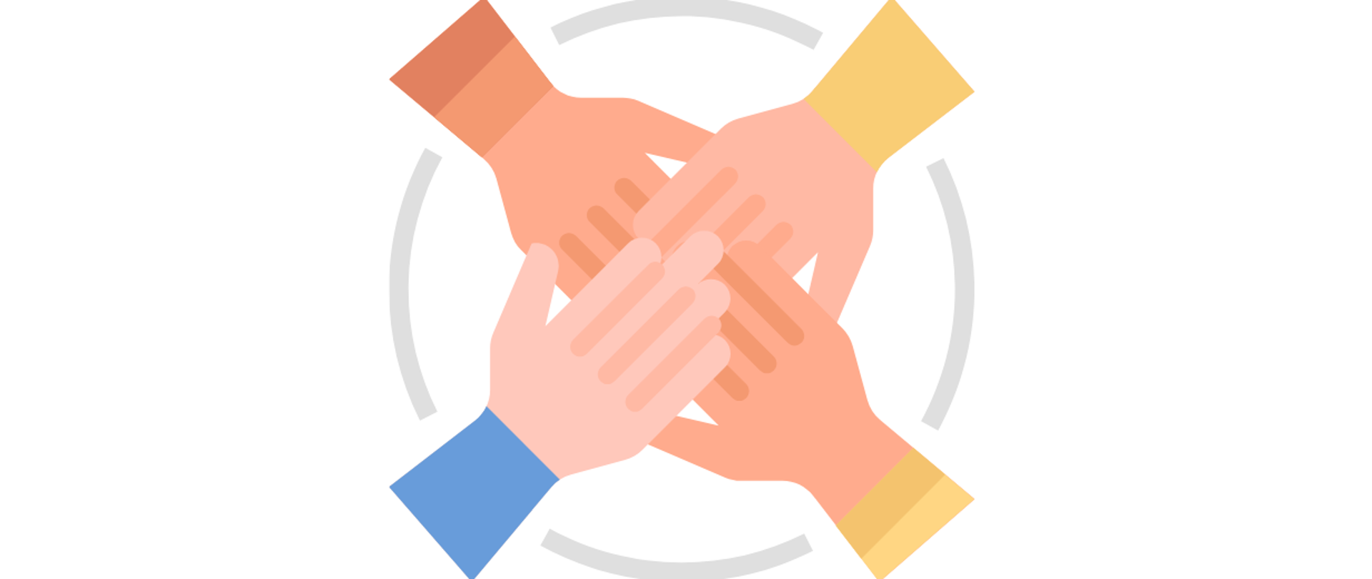 Grafika przedstawiająca cztery ręce różnych osób położone na siebie co wskazuje współpracę 