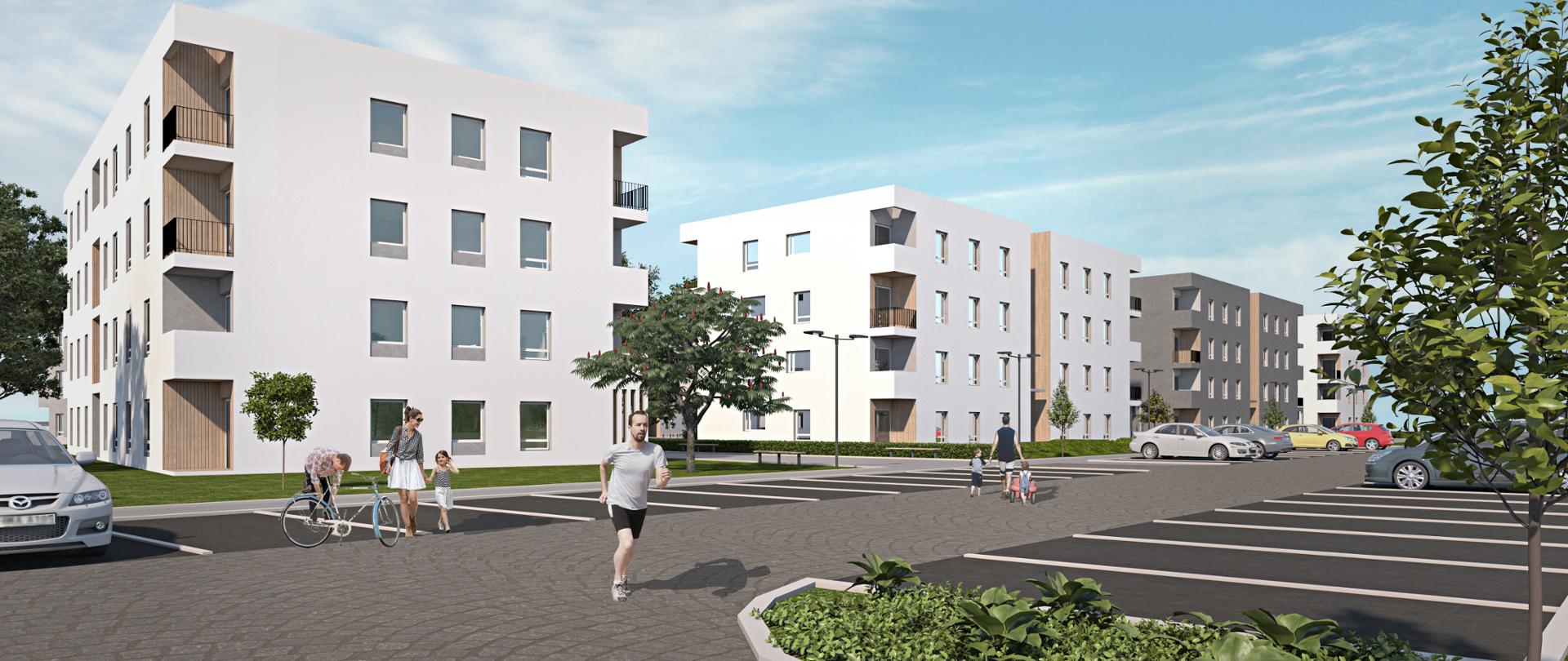 widoczne 4 budynki wielorodzinne