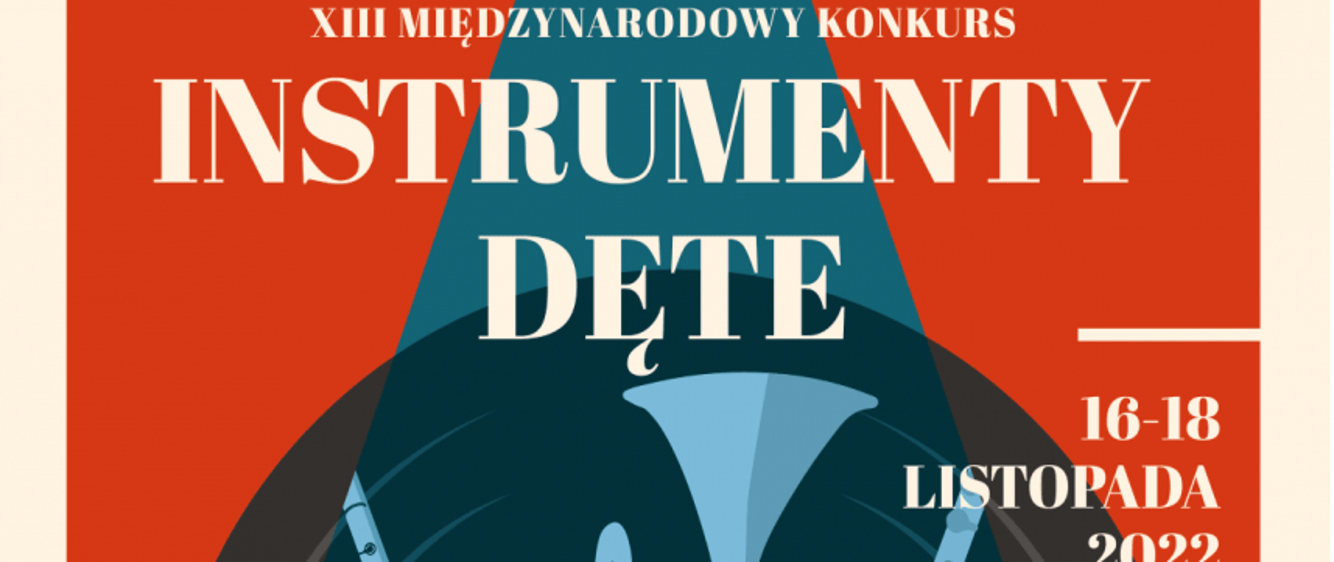 Plakat na czerwonym tle, zawiera symbole trąbki, saksofonu, fletu, klarnetu. W dolnej części, na białym tle, logotypy organizatorów, sponsorów i darczyńców.