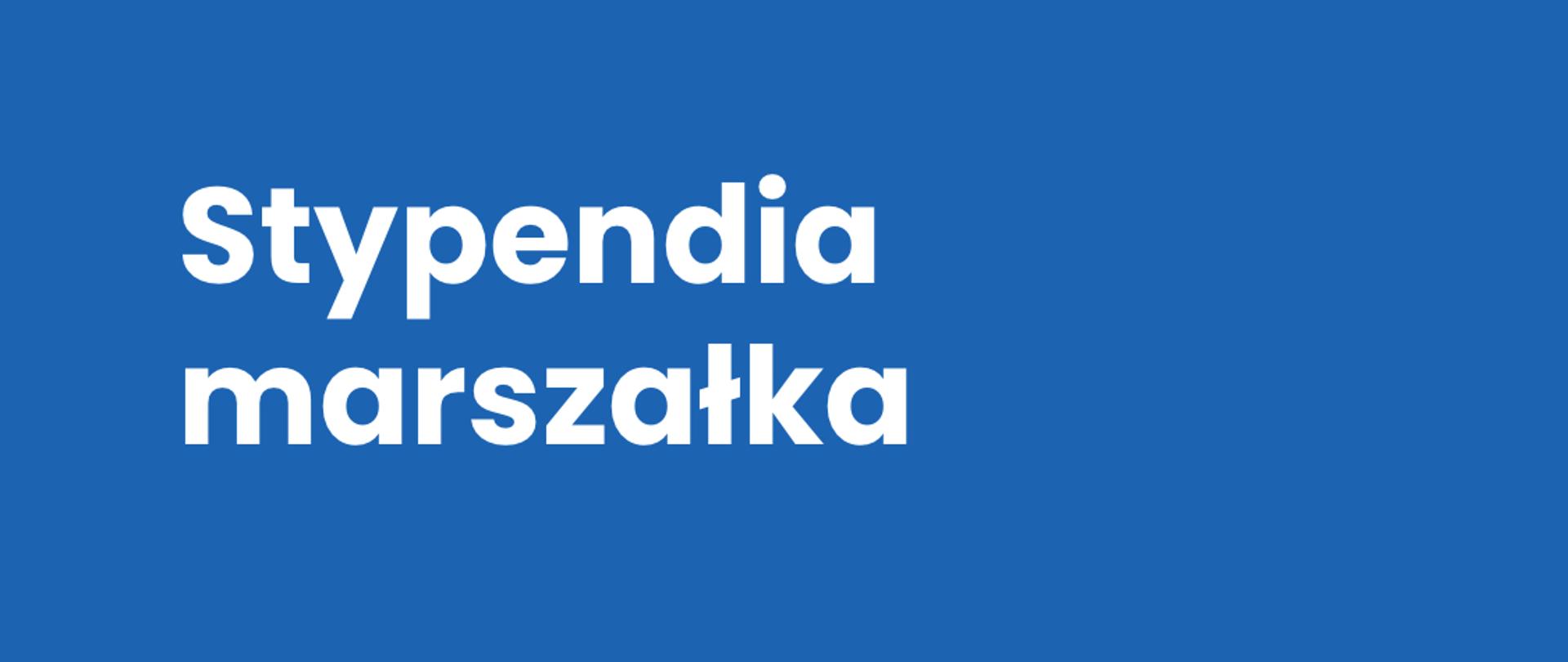 Napis na niebieskim tle, stypendia marszałka, białe litery