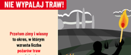 Grafika przedstawia postać z zapałkiem w ramach akcji społecznej Stop Pożarom Traw. 