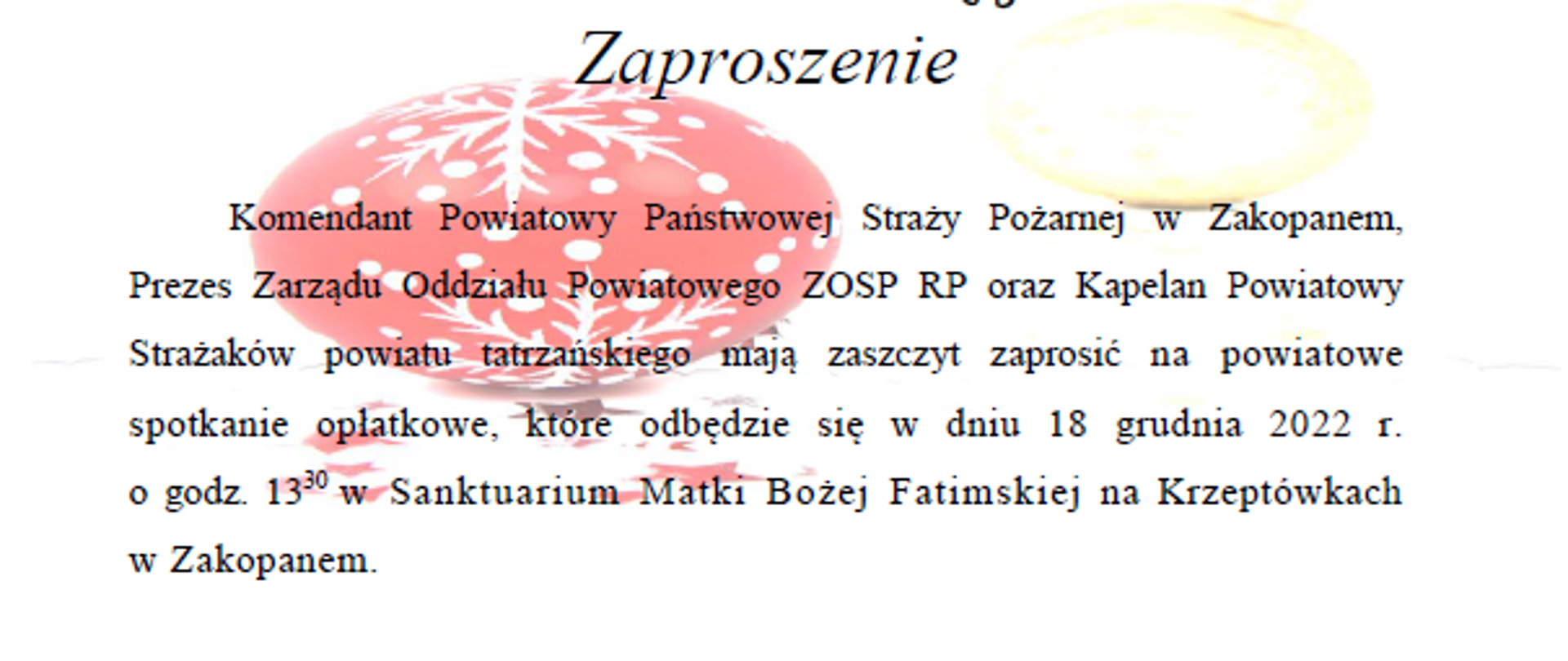 Zaproszenie na strażacki opłatek powiatowy