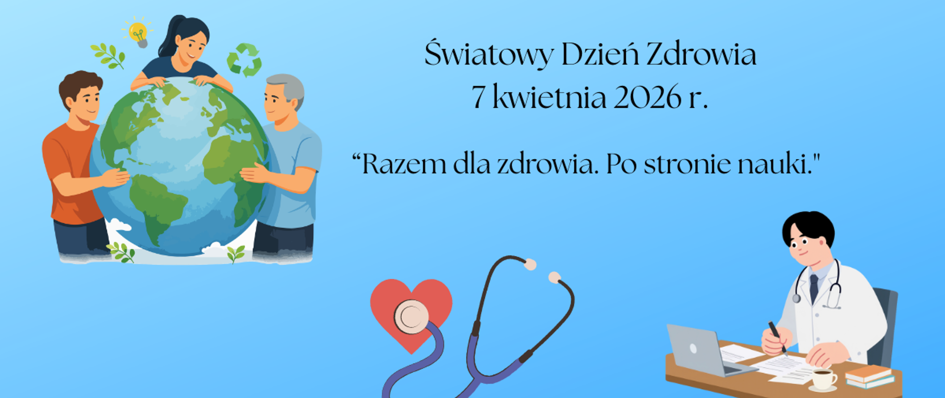 na niebieskim tle widoczne napisy Razem dla zdrowia po stronie nauki