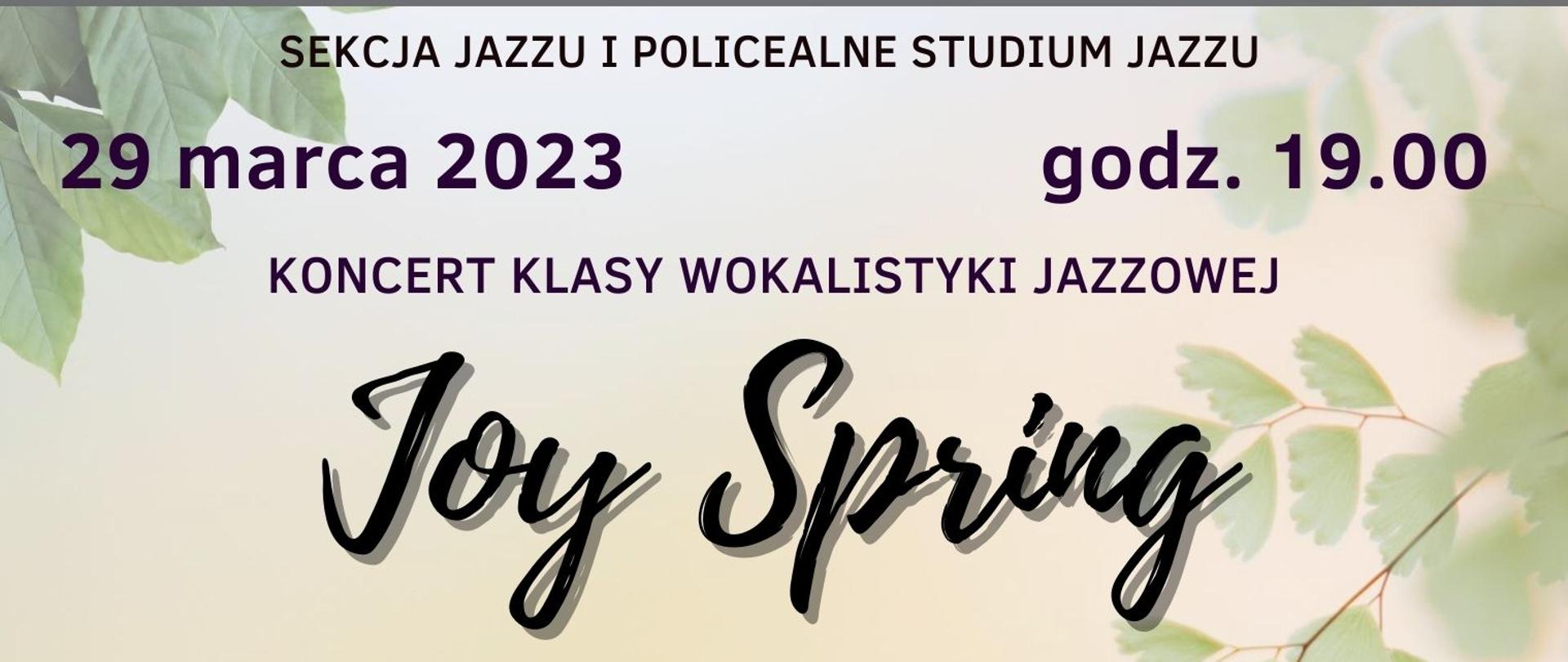 Afisz koncertu uczniów klas wokalistyki jazzowej, 29 marca 2023 r, godz 19.00, Scena Foyer