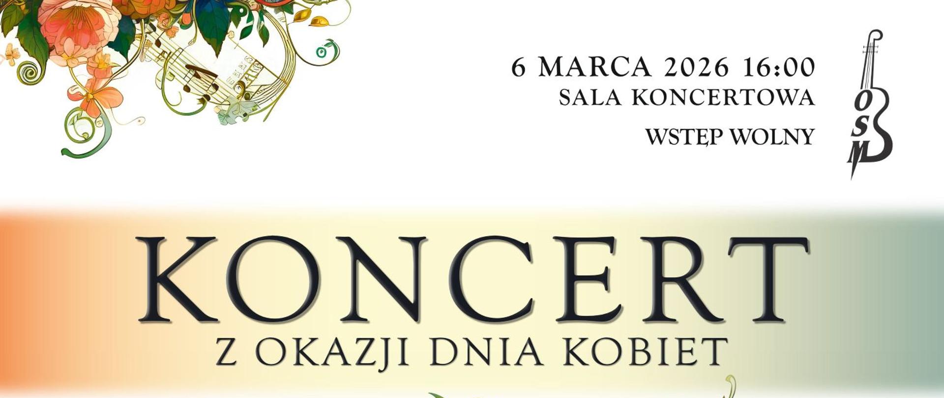 kolorowy plakat zawierający stylizowaną głowę kobiety w kwiatowym wieńcu oraz informacje o programie koncertu