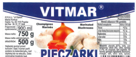 Biało niebieska etykieta pieczarki marynowane
