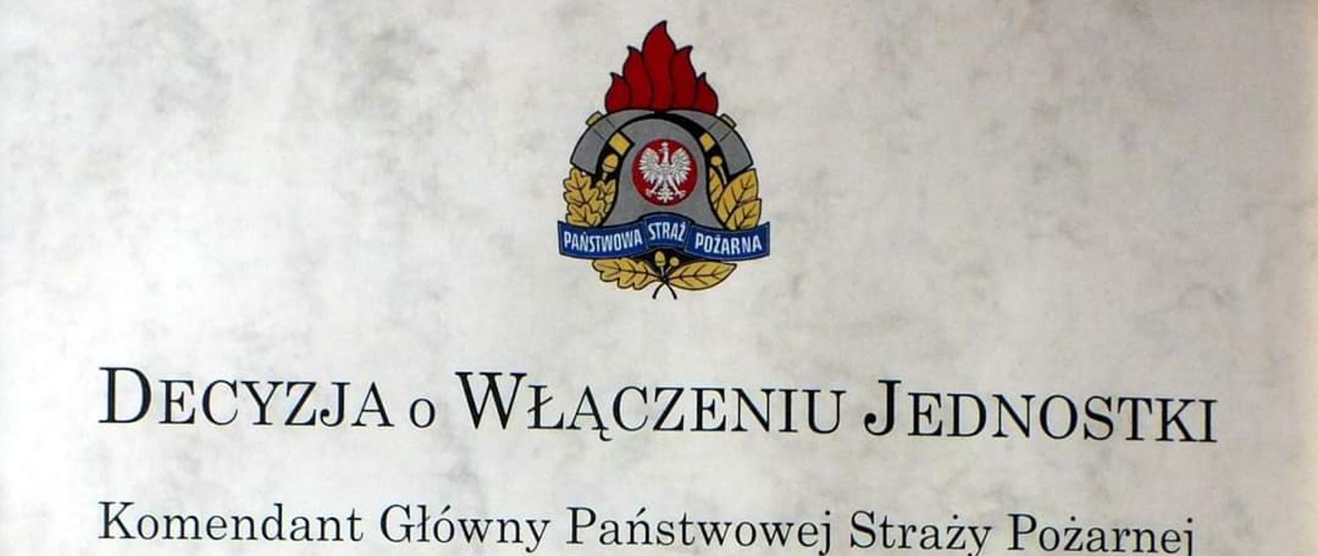 Zdjęcie przedstawia decyzję o włączeniu OSP Strzelce Opolskie do KSRG