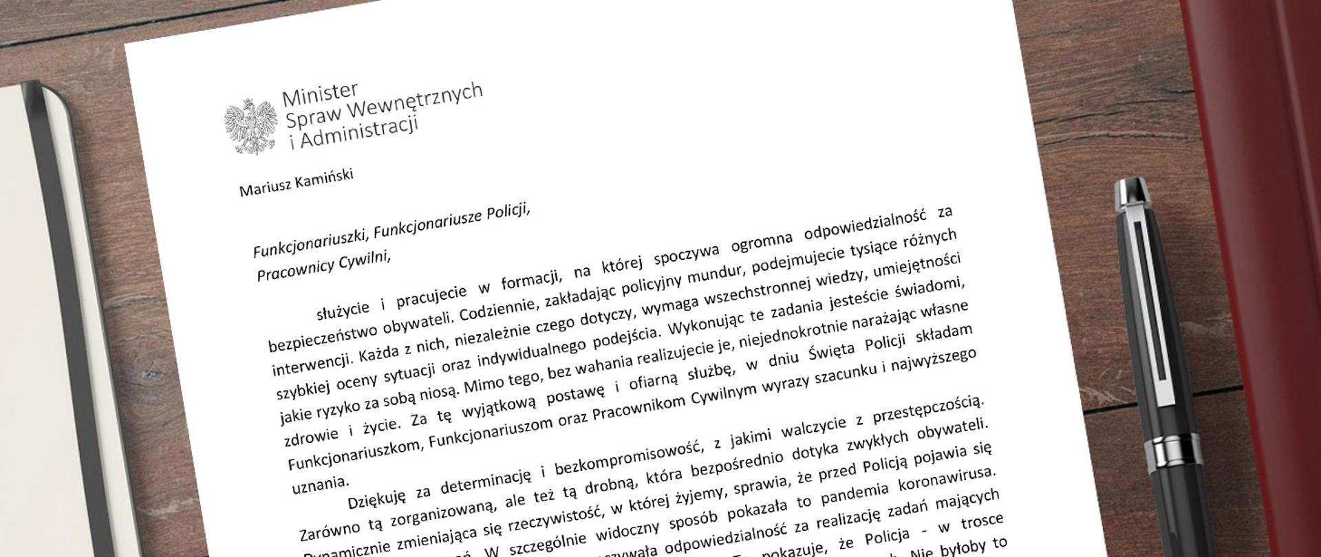 List ministra Mariusza Kamińskiego skierowany do Funkcjonariuszek, Funkcjonariuszy i Pracowników Cywilnych Policji. 