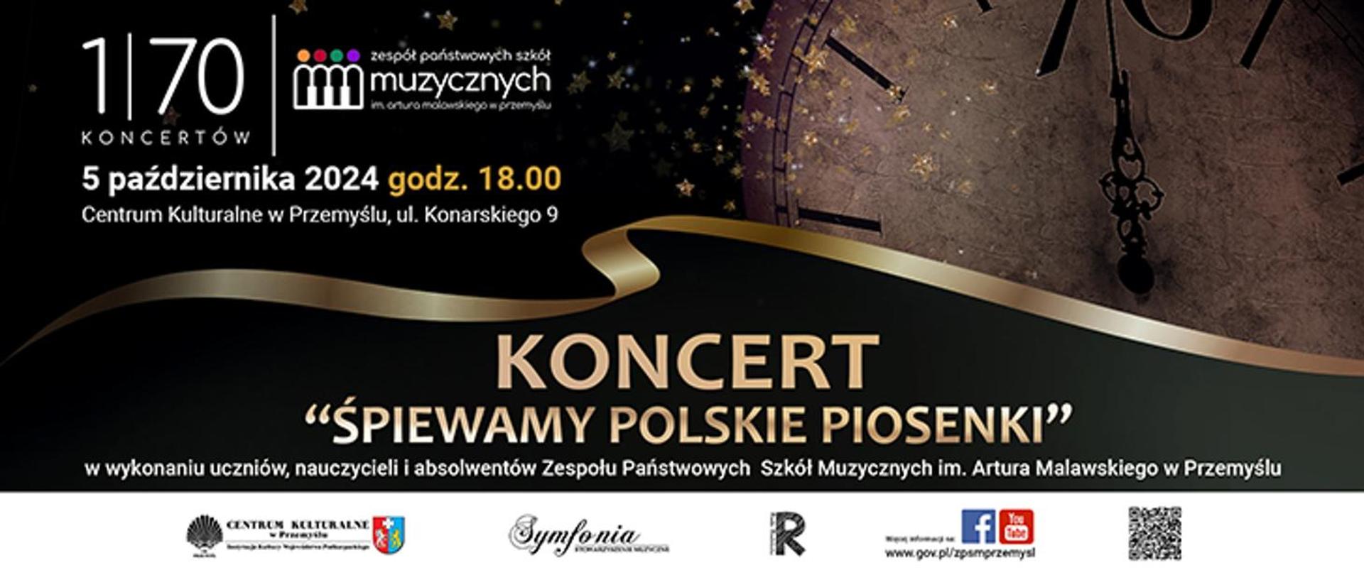 Grafika zapowiadająca koncert "Śpiewamy Polskie Piosenki" jako 1 z 70 koncertów na 70-lecie