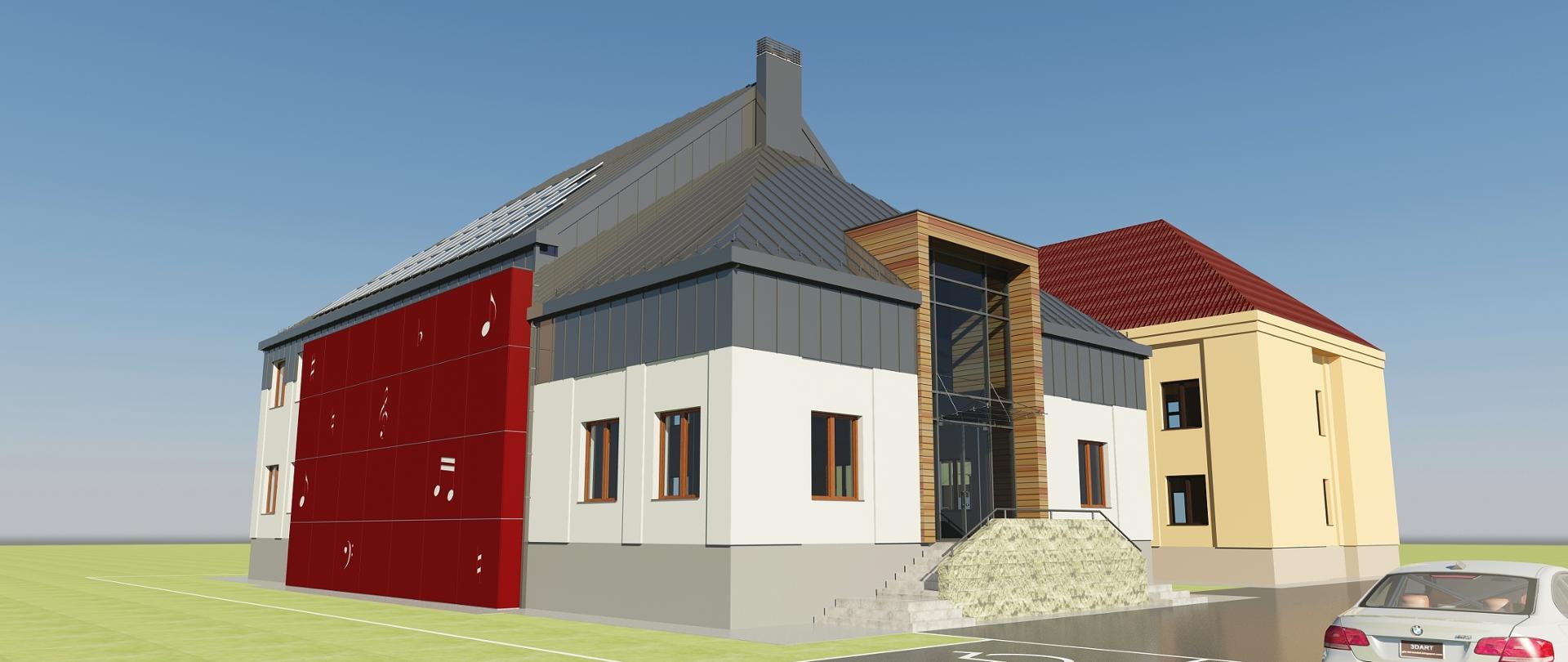 symulacja komputerowa budynku szkoły z nieistniejącą salą koncertową