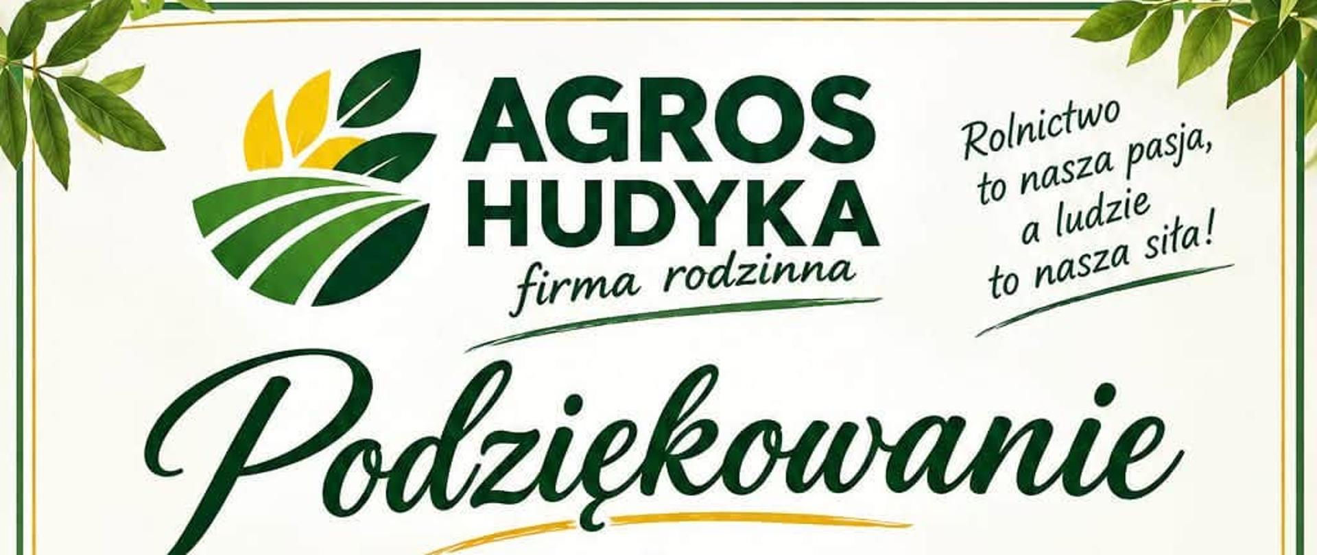 Podziękowanie dla firmy Agros Hudyka