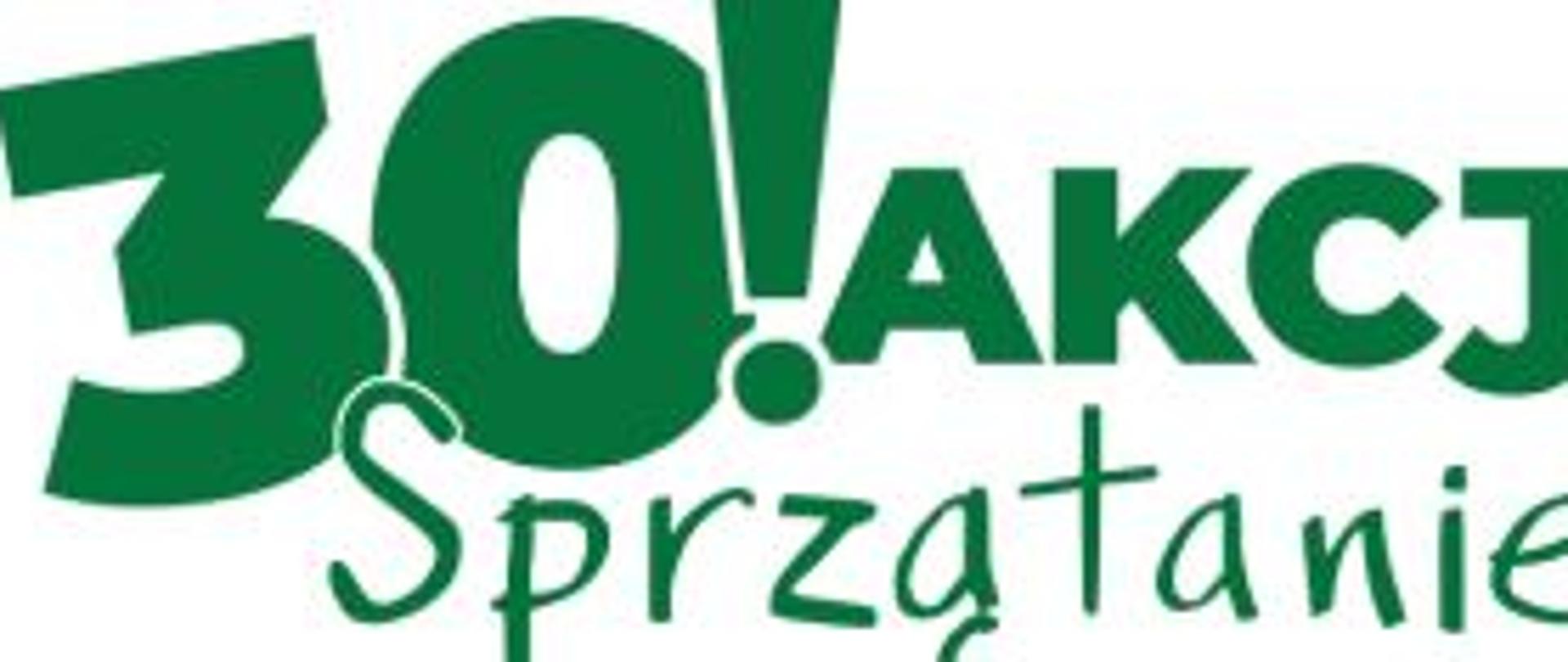 Grafika z zielonym napisem 30!akcja Sprzątania świata