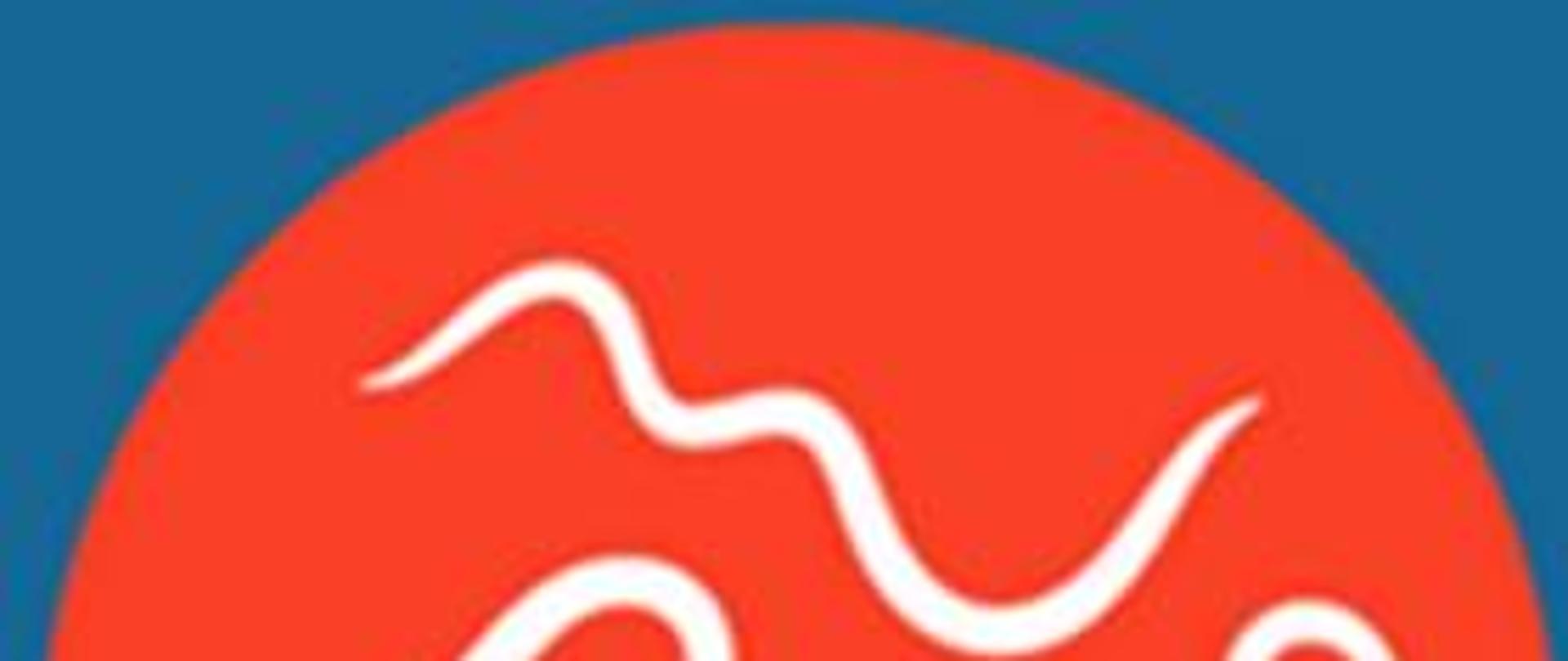 Na niebieskim tle czerwone koło a w nim wijące robaki