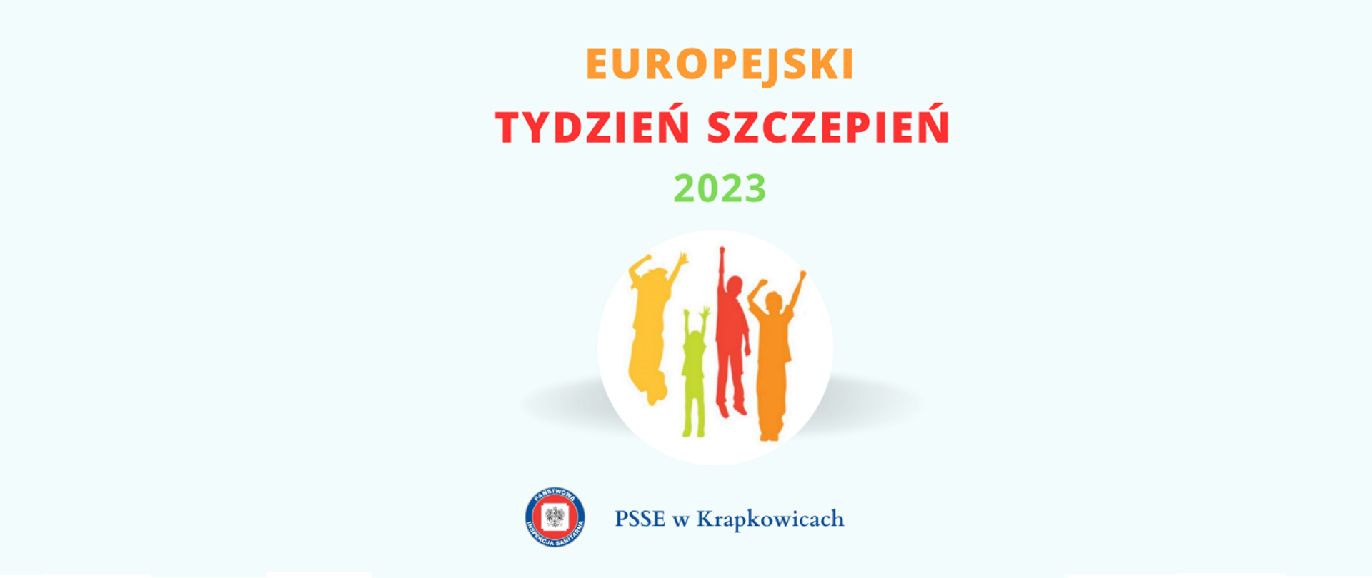Logo Europejskiego Tygodnia szczepień. Kolorowe obrysy dzieci pod napisem "Europejski tydzień Szczepień"
