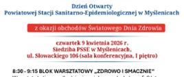 Harmonogram Dnia Otwartego PSSE w Myślenicach 2026, czwartek 9 kwietnia 2026.