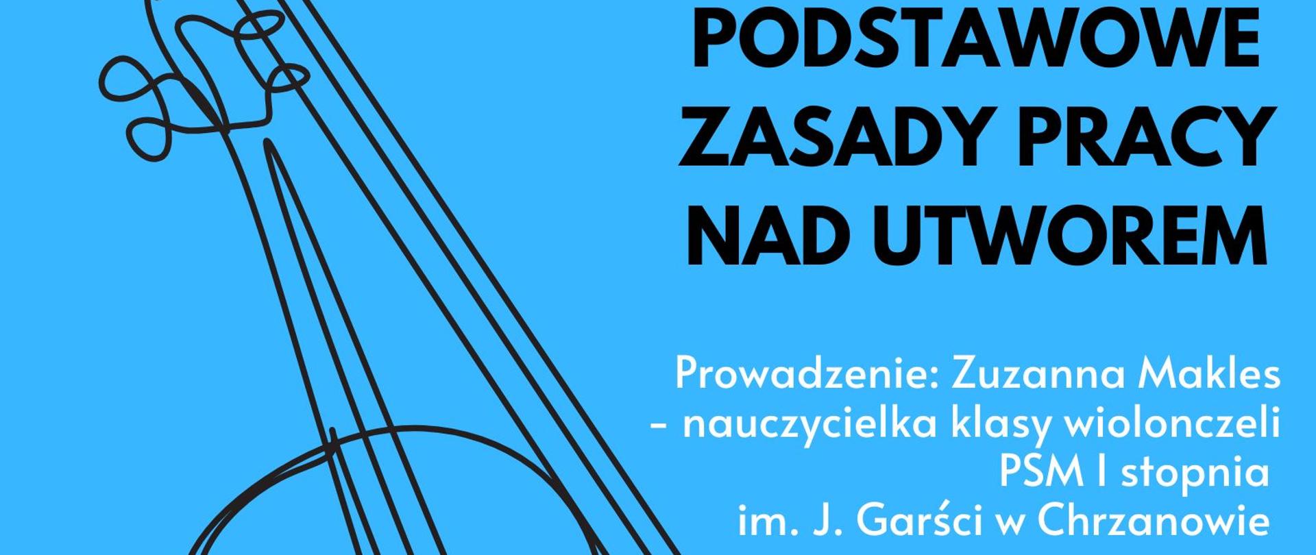 Afisz, lekcja otwarta 02.10.2025 godz. 15.00 sala kameralna. Czarny napis na niebieskim tle, z lewej strony obrazek skrzypiec.