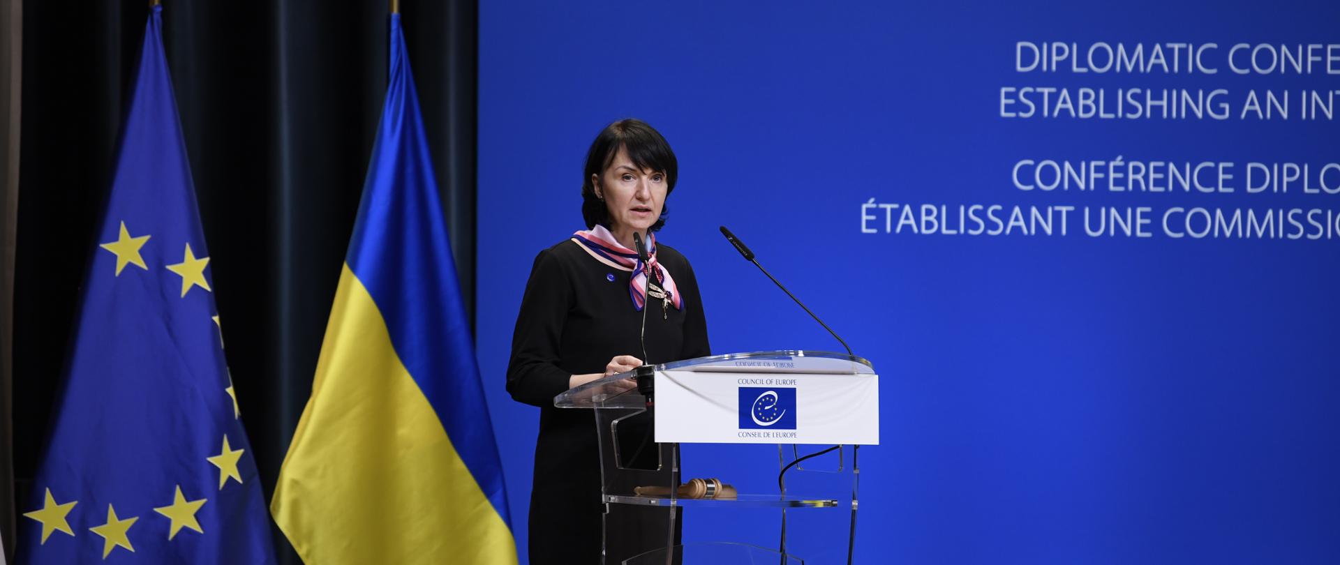 Podsekretarz Stanu H. Mościcka-Dendys przemawia podczas Konferencji dyplomatycznej w sprawie przyjęcia Konwencji ustanawiającej Komisję Roszczeń dla Ukrainy