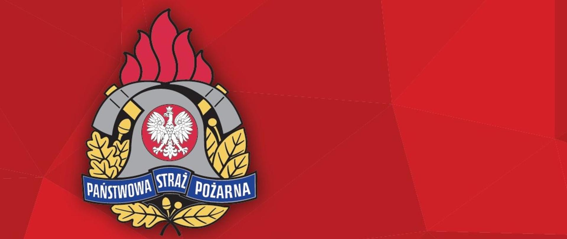 Logo Państwowej Straży Pożarnej na czerwonym tle