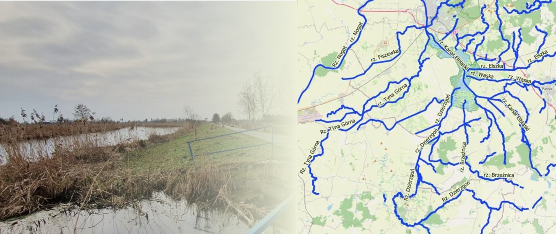 Mapa poglądowa zakresu prac - utrzymanie cieków na terenie Nadzoru Wodnego w Elblągu